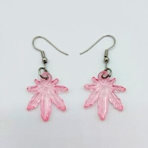 Pink 420 Leaf Earrings